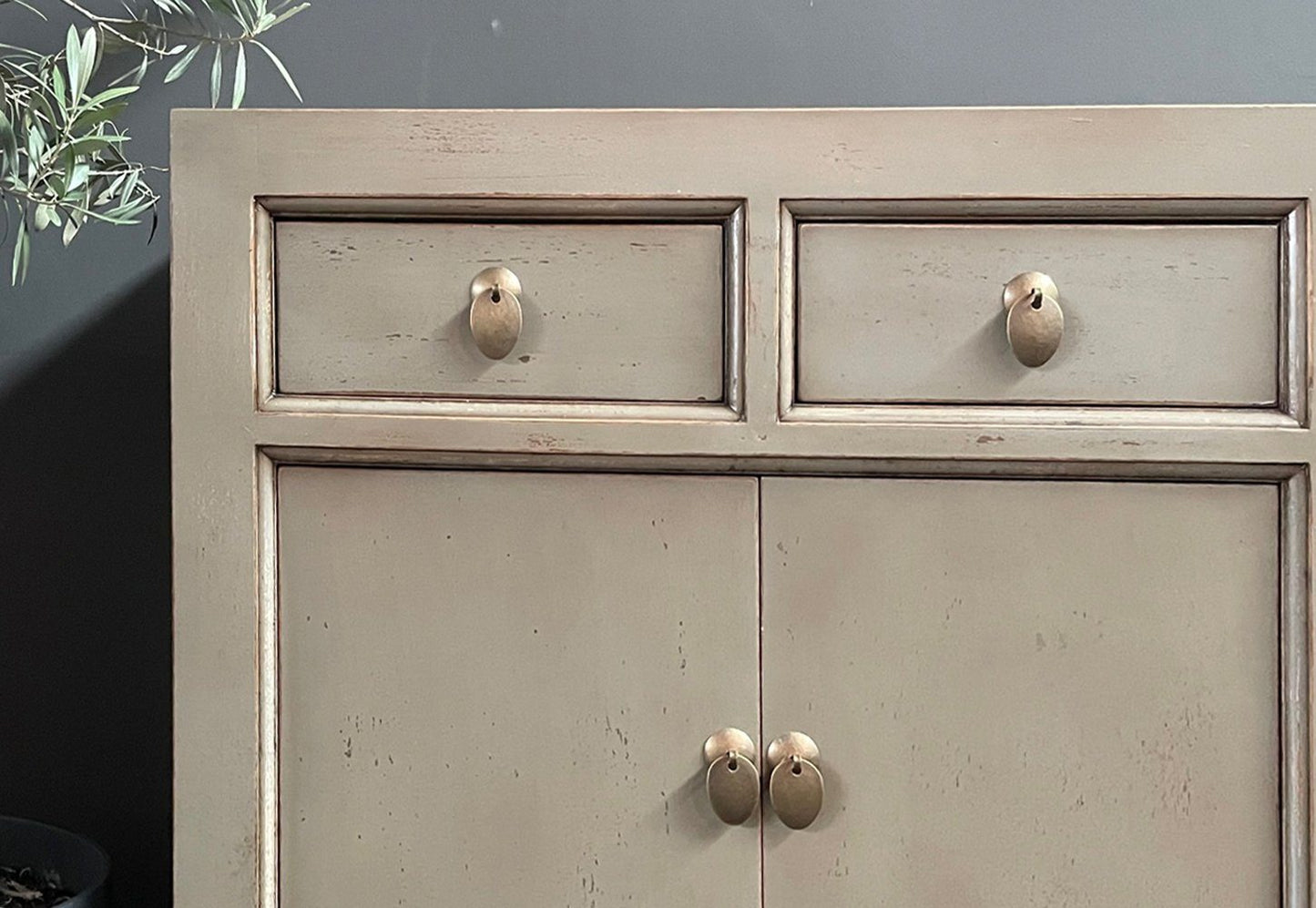 Vintage Asia Chinese Sideboard Chest of Drawers Cabinet Grey-Olive - Art. 31196-greyolive