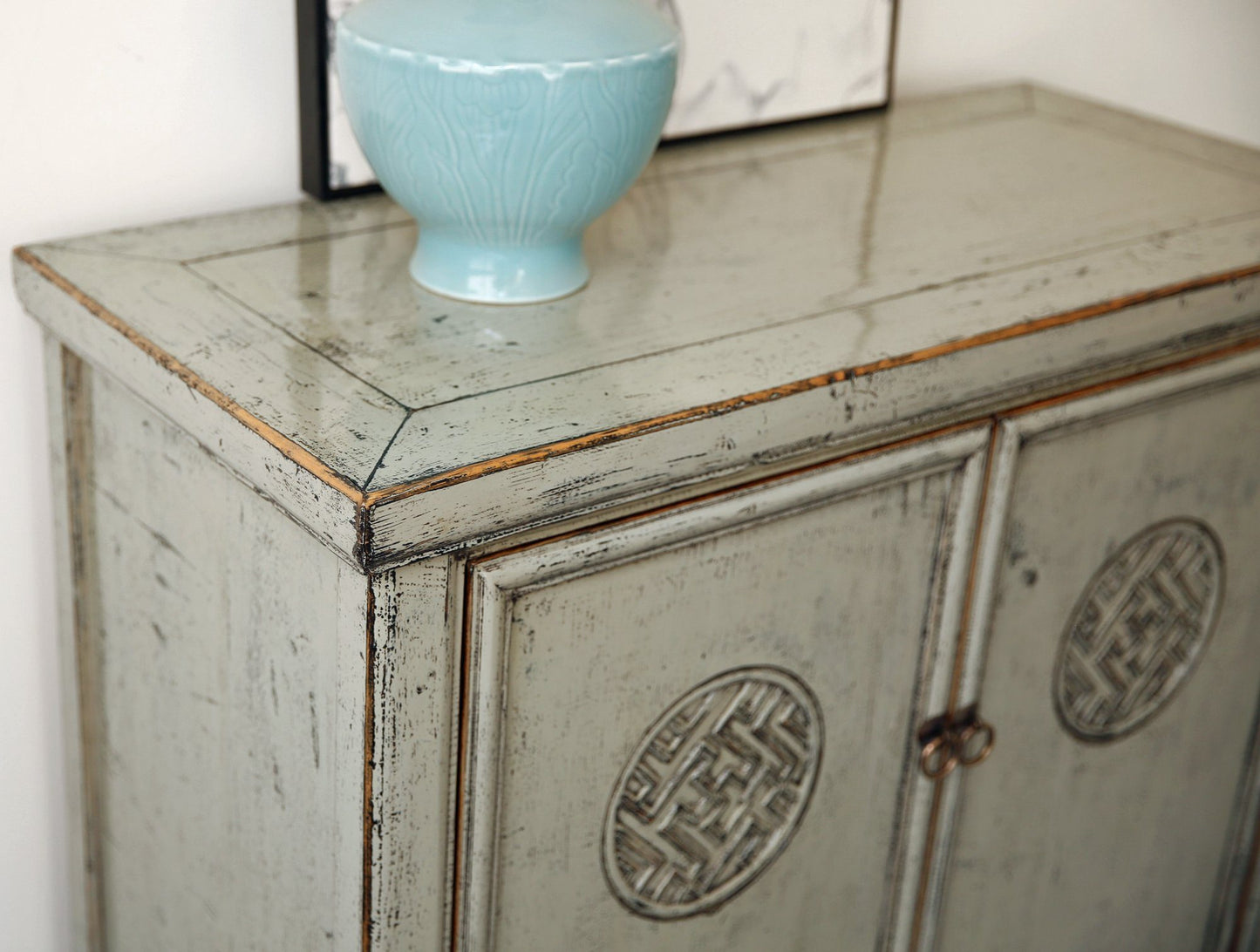 Vintage Asia Orientalisches Kästchen Schrank Kommode Hellgrau - Art. 42719