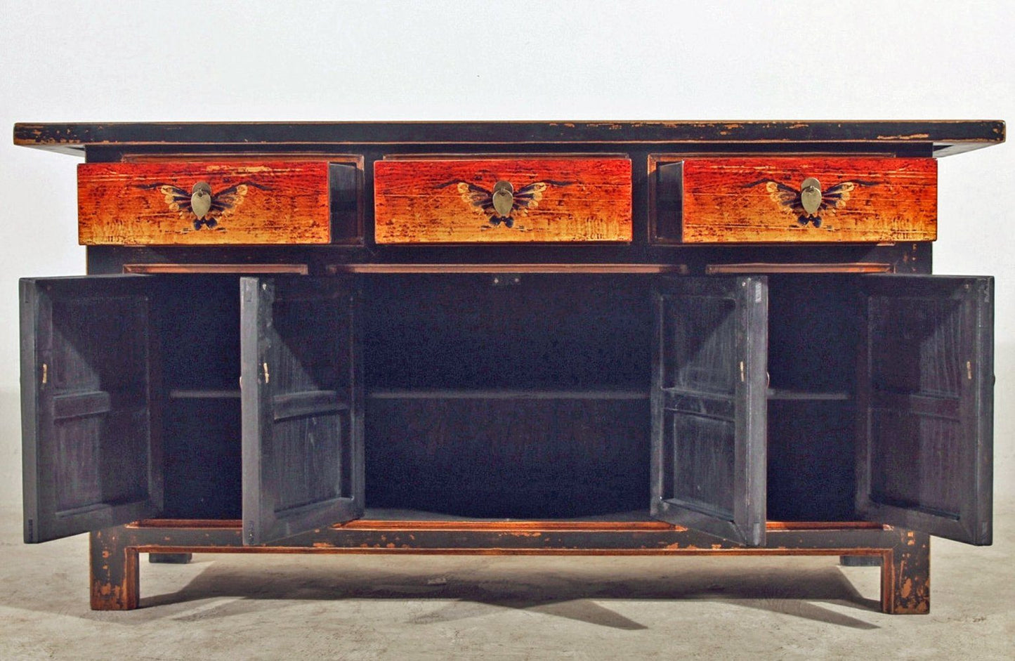 Vintage Asia Oriental Chest of Drawers Sideboard Cabinet "Fire" - Art. 34372-2