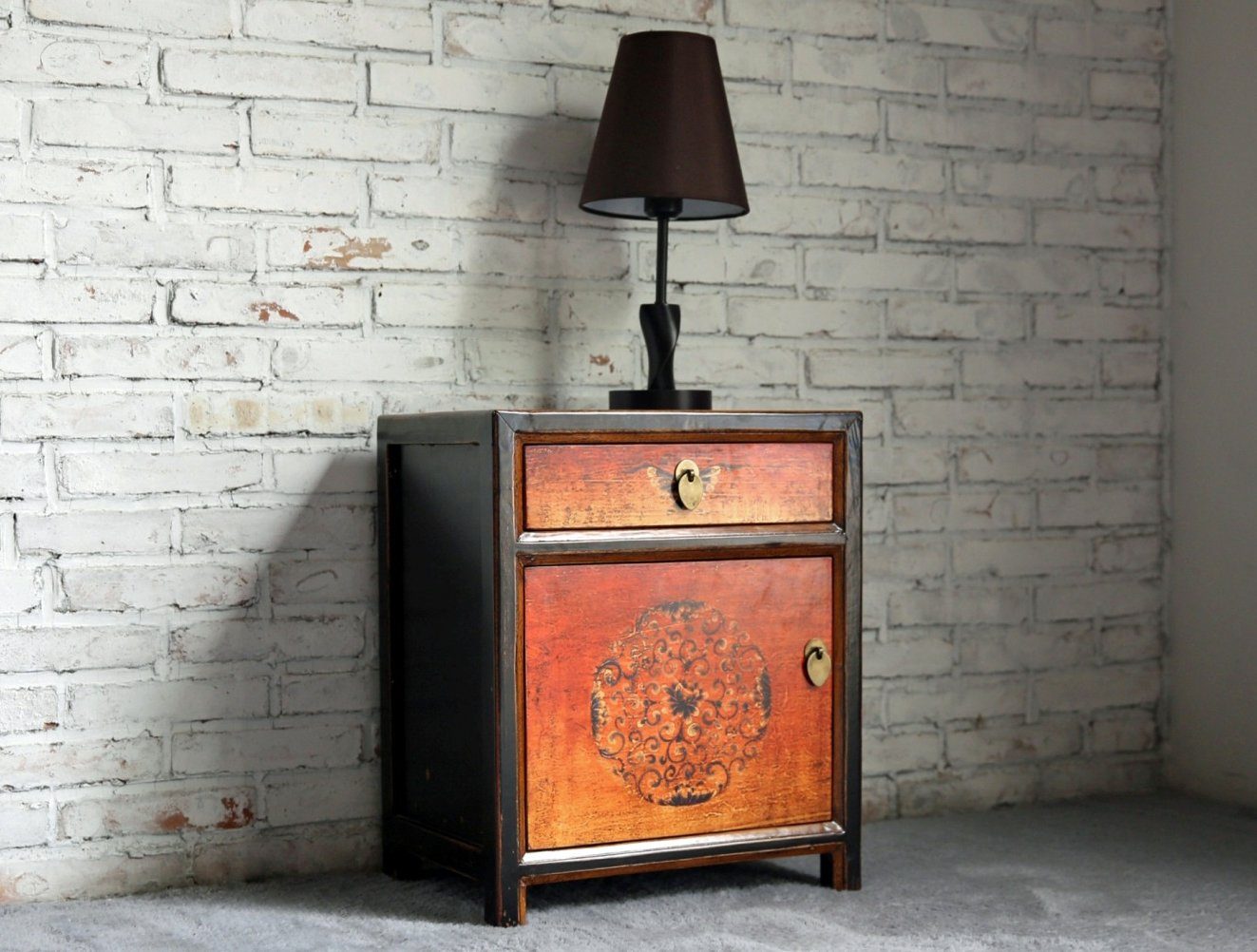 Mesita de noche china vintage asiática "Fuego" - Artículo 35191-2