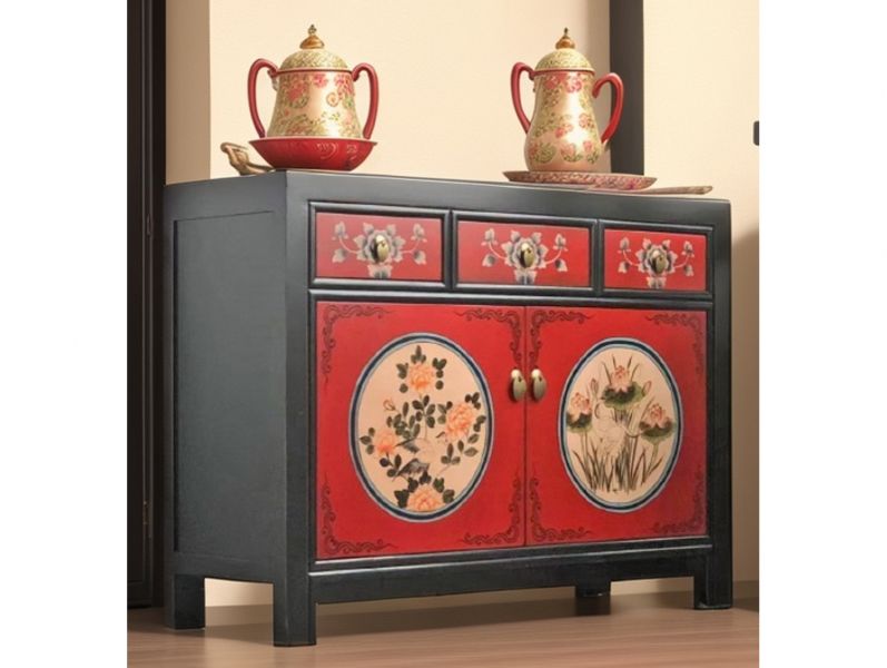 Vintage Asian Chinese chest of drawers sideboard cabinet "RedMagic" - Art. 33082-9
