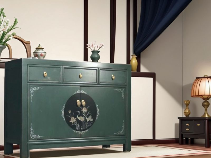Vintage Asia Chinese Chest of Drawers Sideboard Shelf Fir Green - Art. 33082-3