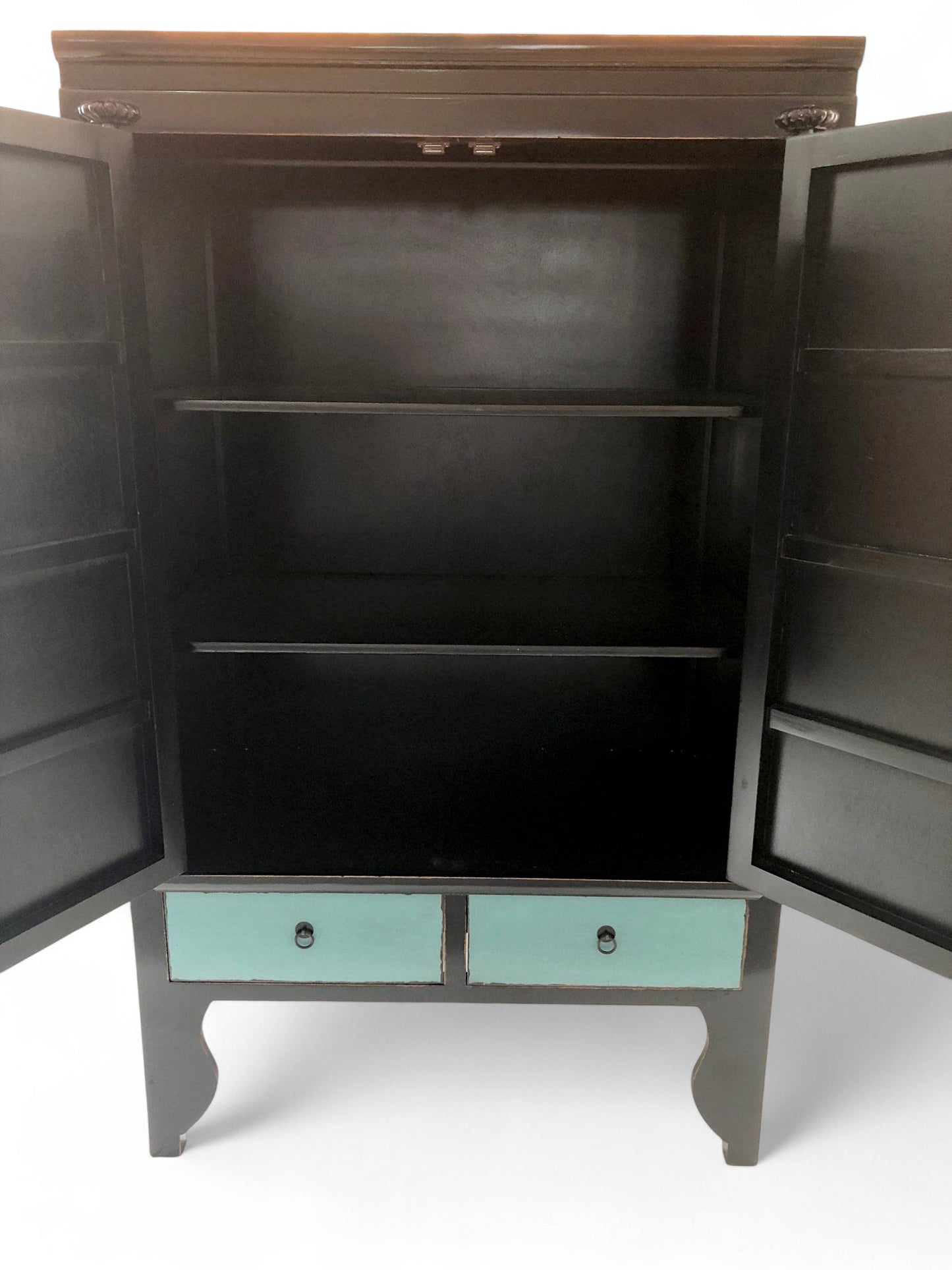 Vintage Asia Chinesischer Schrank Hochzeitsschrank Schwarz-Blau - Art. A502/Schwarz-Blau