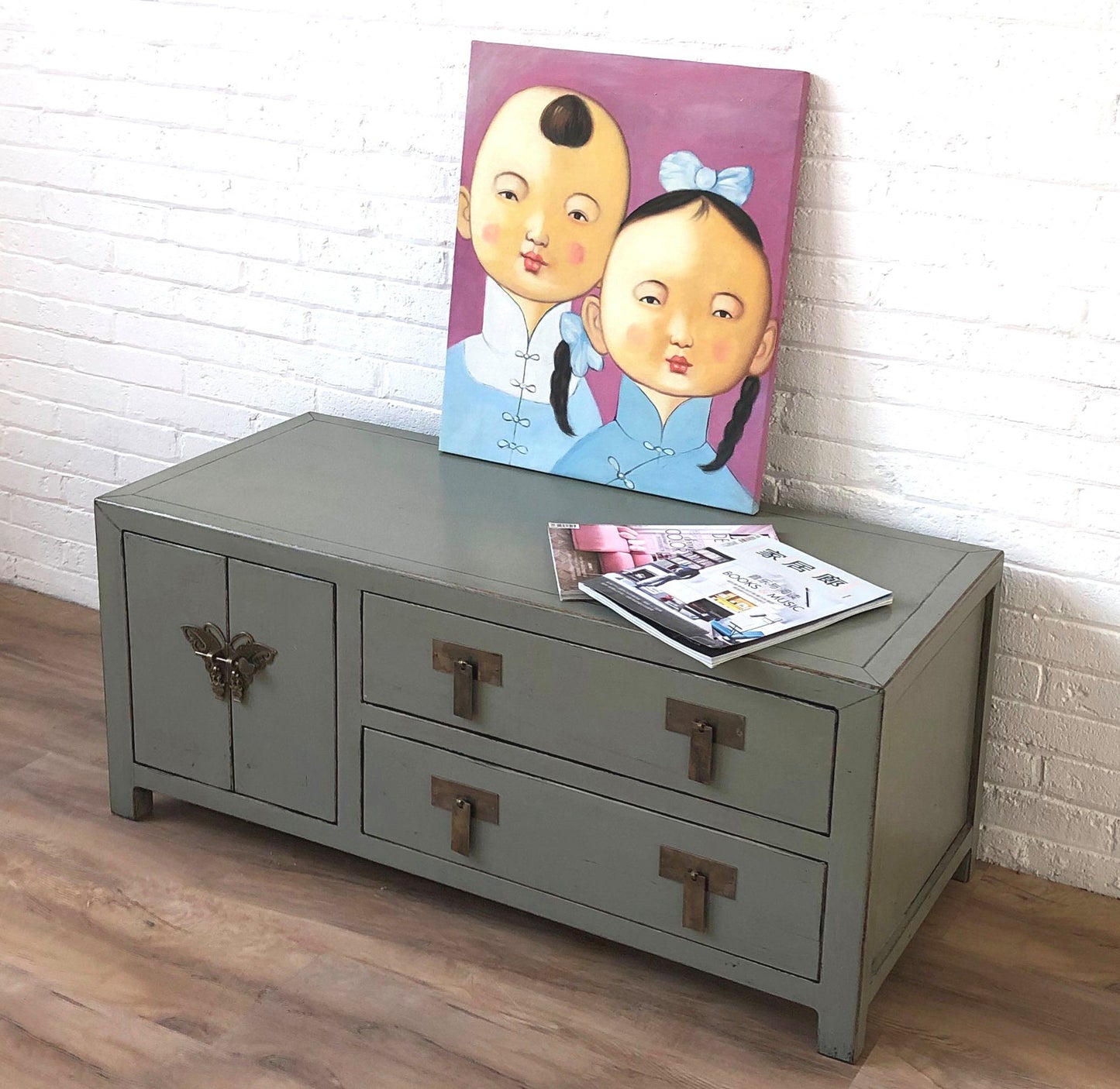 Vintage Asia TV-Kommode Sideboard Lowboard Hellgrau - Art. TV273/lightgrey