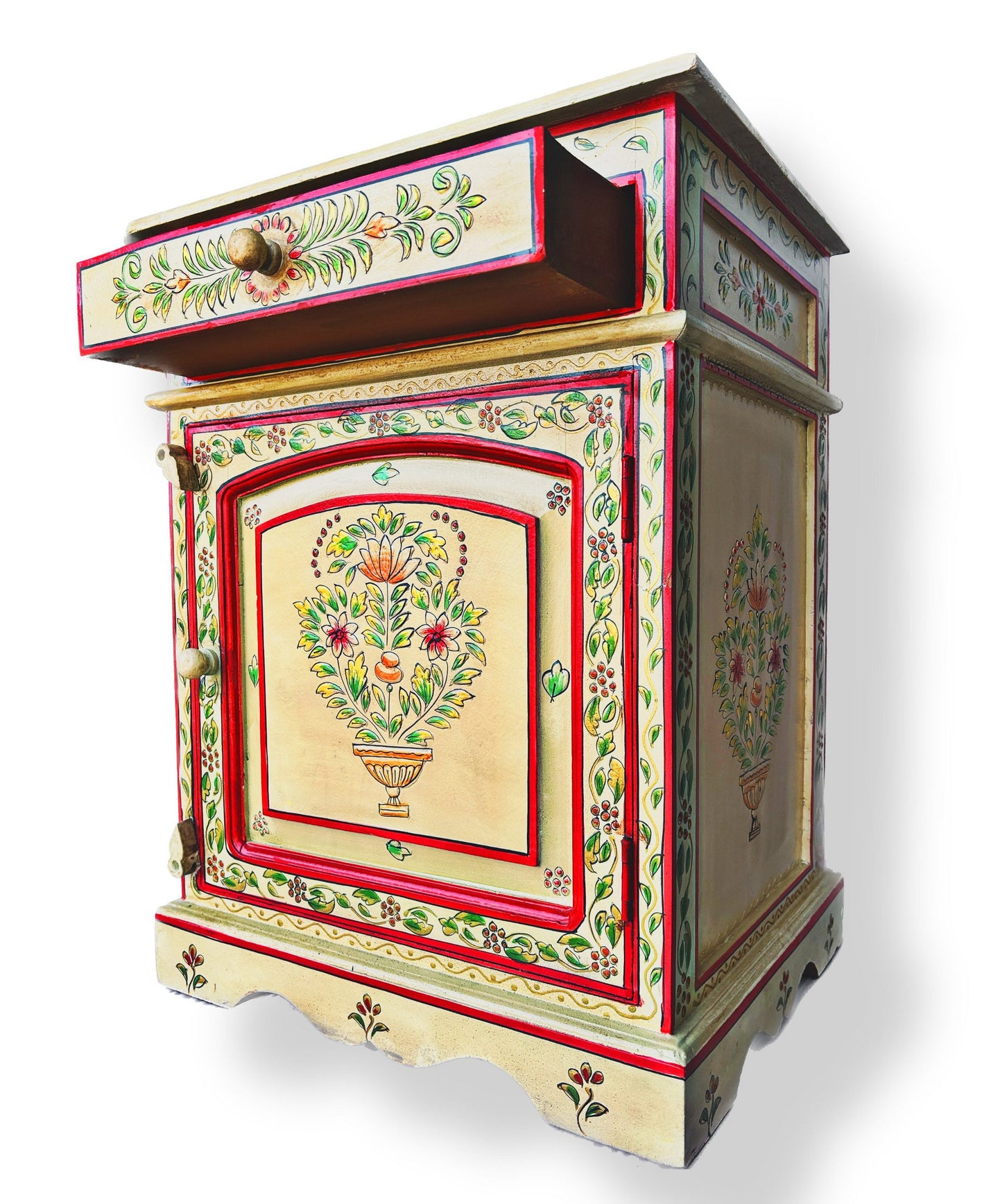 Vintage Asia Handbemaltes Indisches Kästchen Nachttisch - Art. Chest_IRF