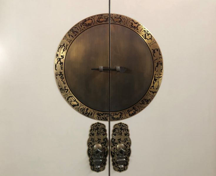 Vintage Asia Möbelkombination Schrank und Rundregal Beigegrau - Art. A502_A344_beigegrey