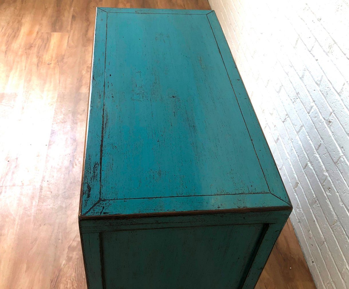 Vintage Asia Asiatische Kommode Sideboard Blau "Oceanflowers" - Art. 34740-5