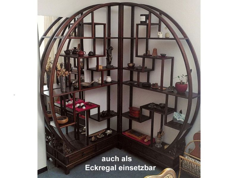 Vintage Asia Möbelkombination Schrank und Rundregal Beigegrau - Art. A502_A344_beigegrey