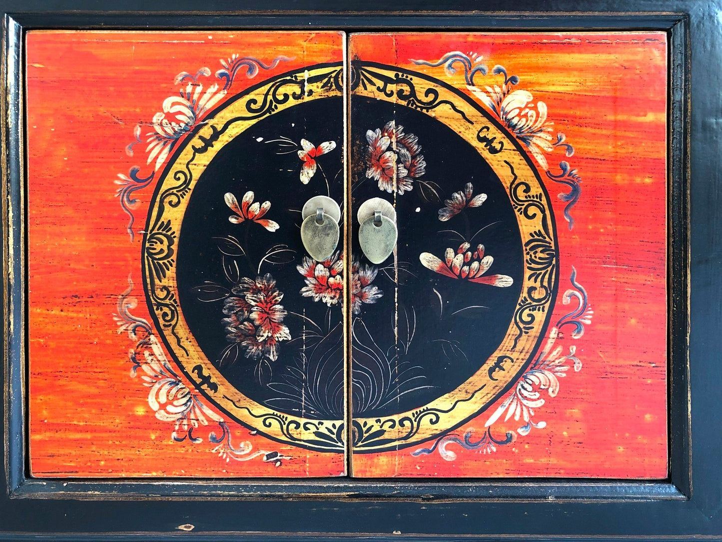 Vintage Asia Asian Lowboard Chest of Drawers Bench "Coalflowers" - Art. 35208-6