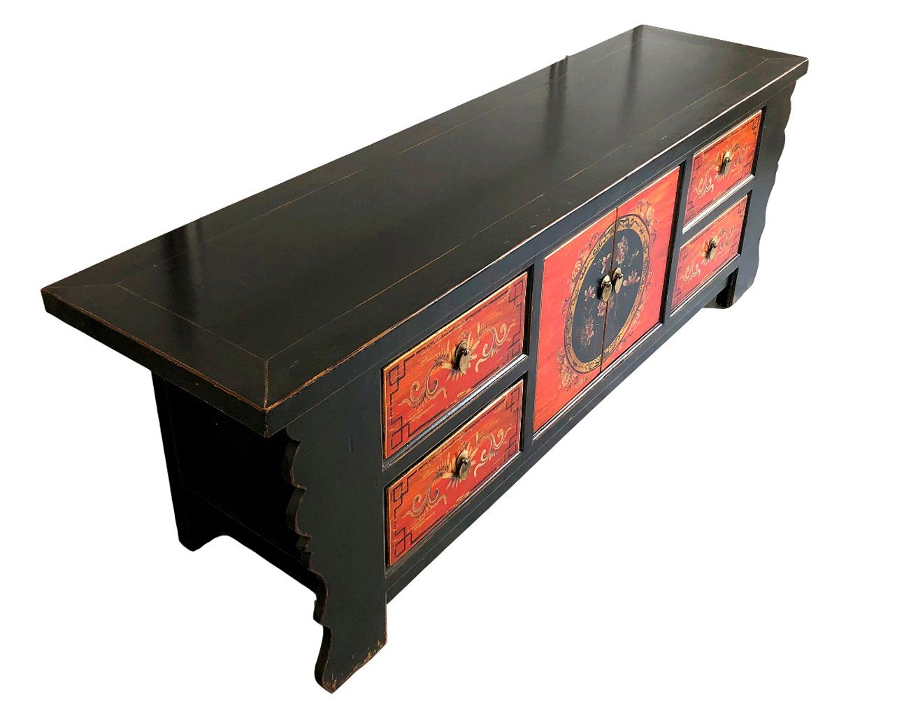 Vintage Asia Asian Lowboard Chest of Drawers Bench "Coalflowers" - Art. 35208-6