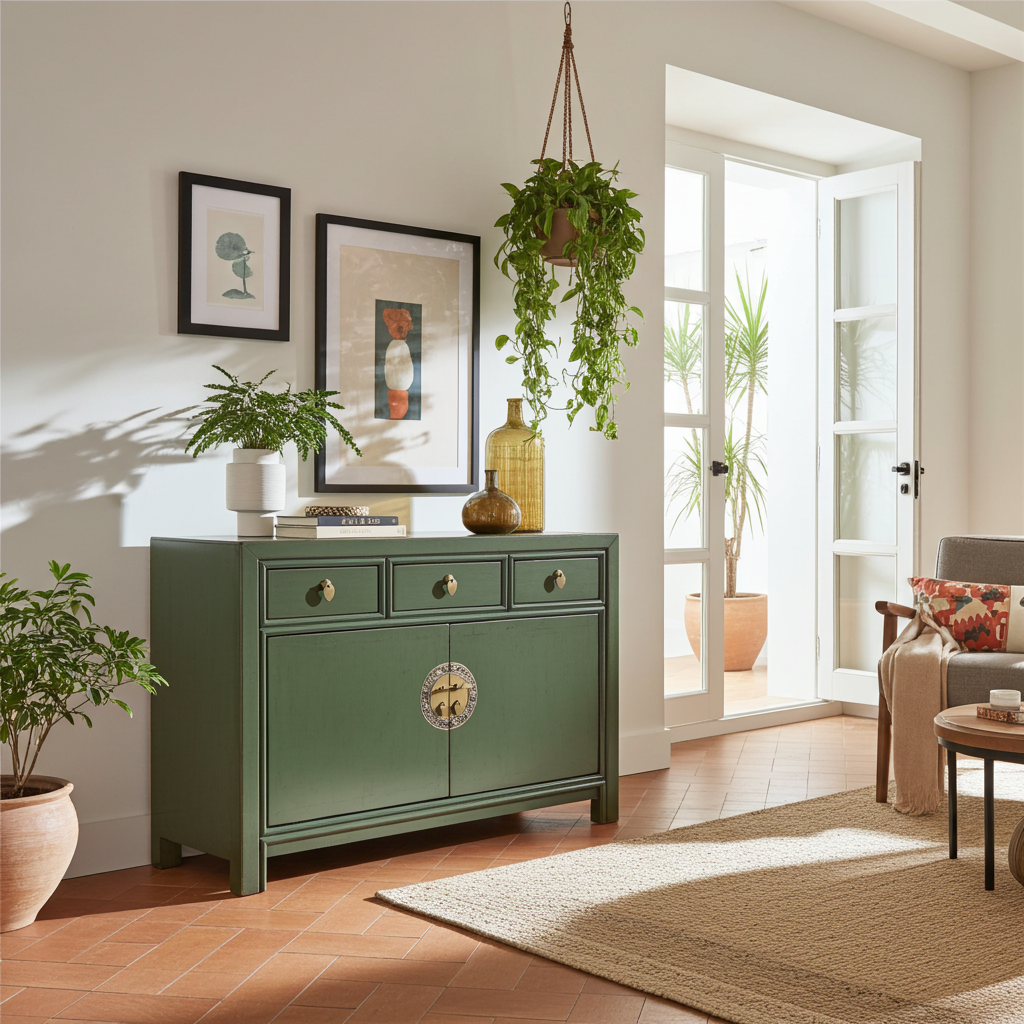 Vintage Asia Chinesische Kommode Sideboard Regal Oliv - Art. 33083-Olive