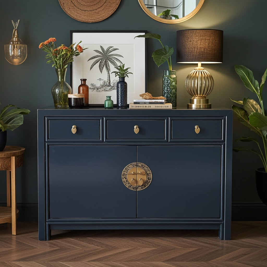 Vintage Asia Chinesische Kommode Sideboard Regal Mitternachtsblau - Art. 33083-Midnight