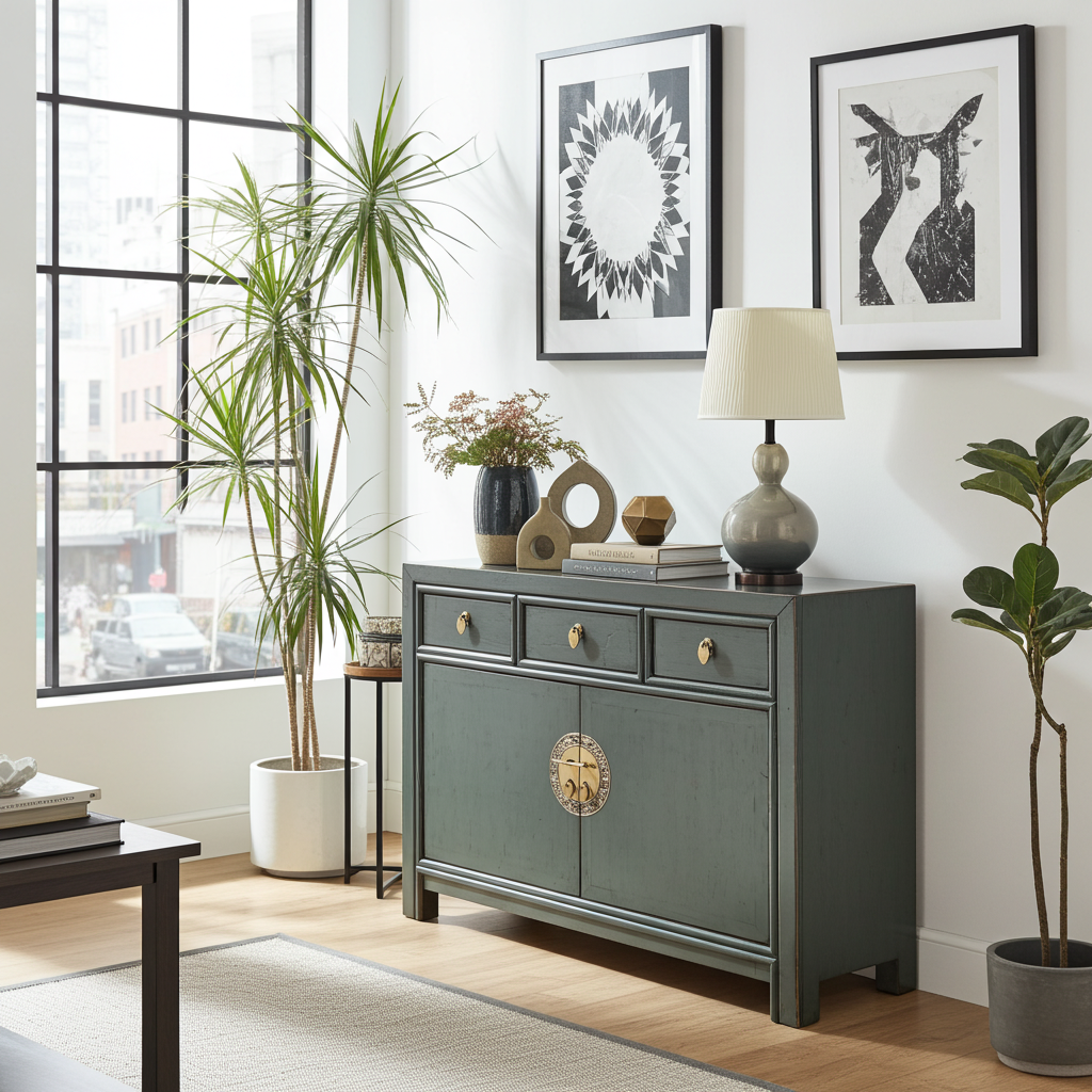 Vintage Asia Chinesische Kommode Sideboard Regal Dunkelgrau - Art. 33083-Cloud