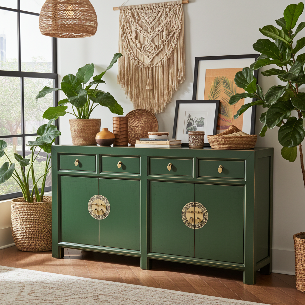 Vintage Asia Chinesisches Sideboard Kommode Schrank Grün - Art. 31196-Crocodile