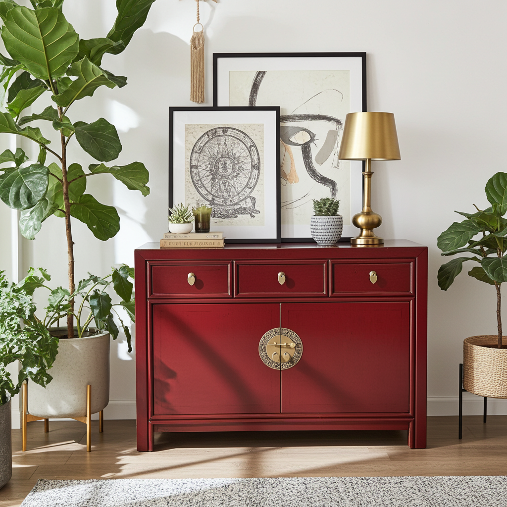 Vintage Asia Chinesische Kommode Sideboard Regal Rot - Art. 33083-Scarlet