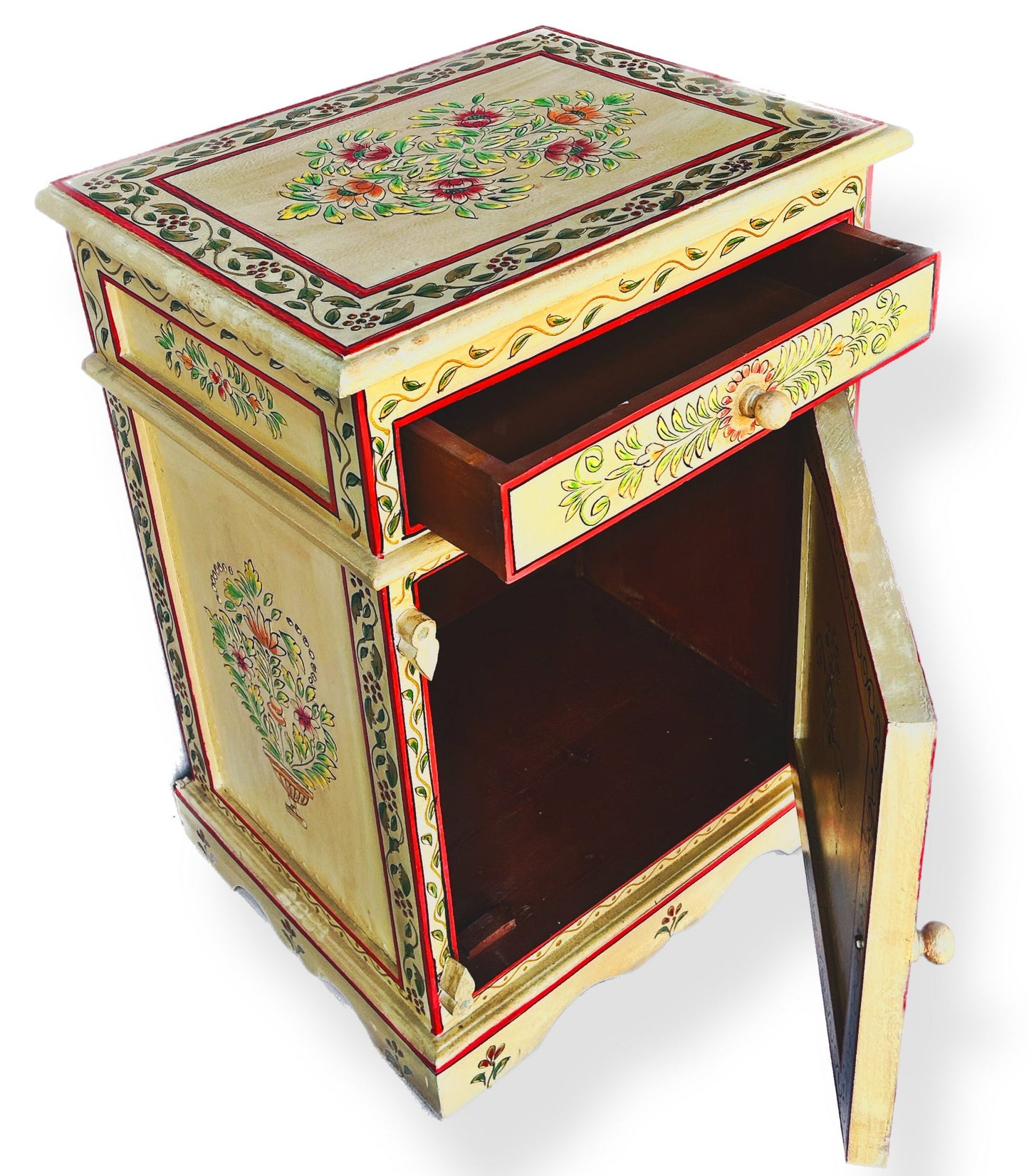 Vintage Asia Handbemaltes Indisches Kästchen Nachttisch - Art. Chest_IRF