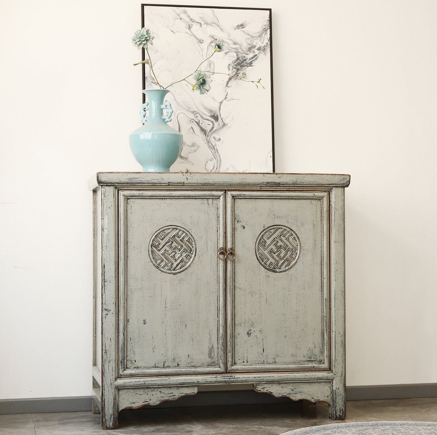 Vintage Asia Orientalisches Kästchen Schrank Kommode Hellgrau - Art. 42719