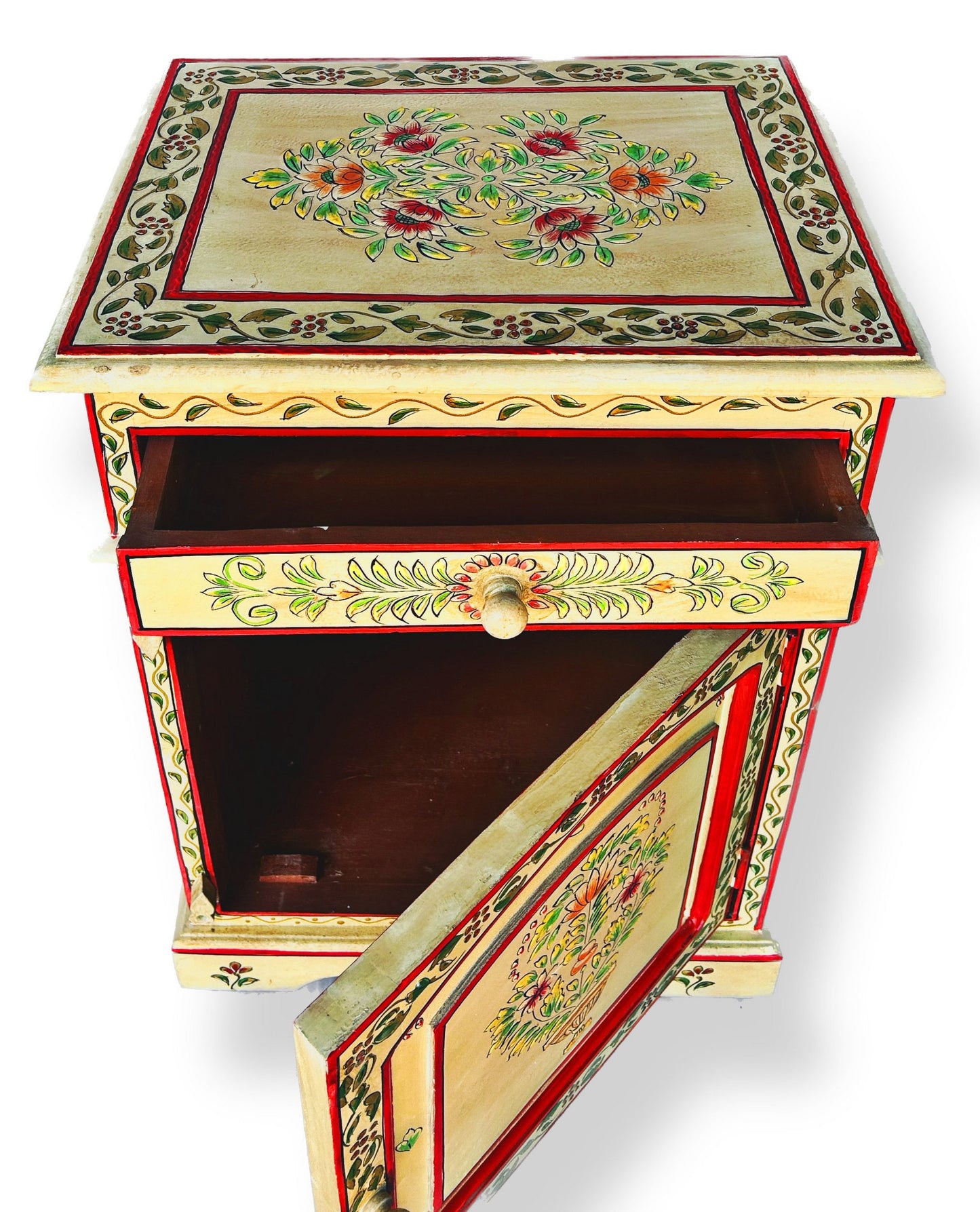 Vintage Asia Handbemaltes Indisches Kästchen Nachttisch - Art. Chest_IRF