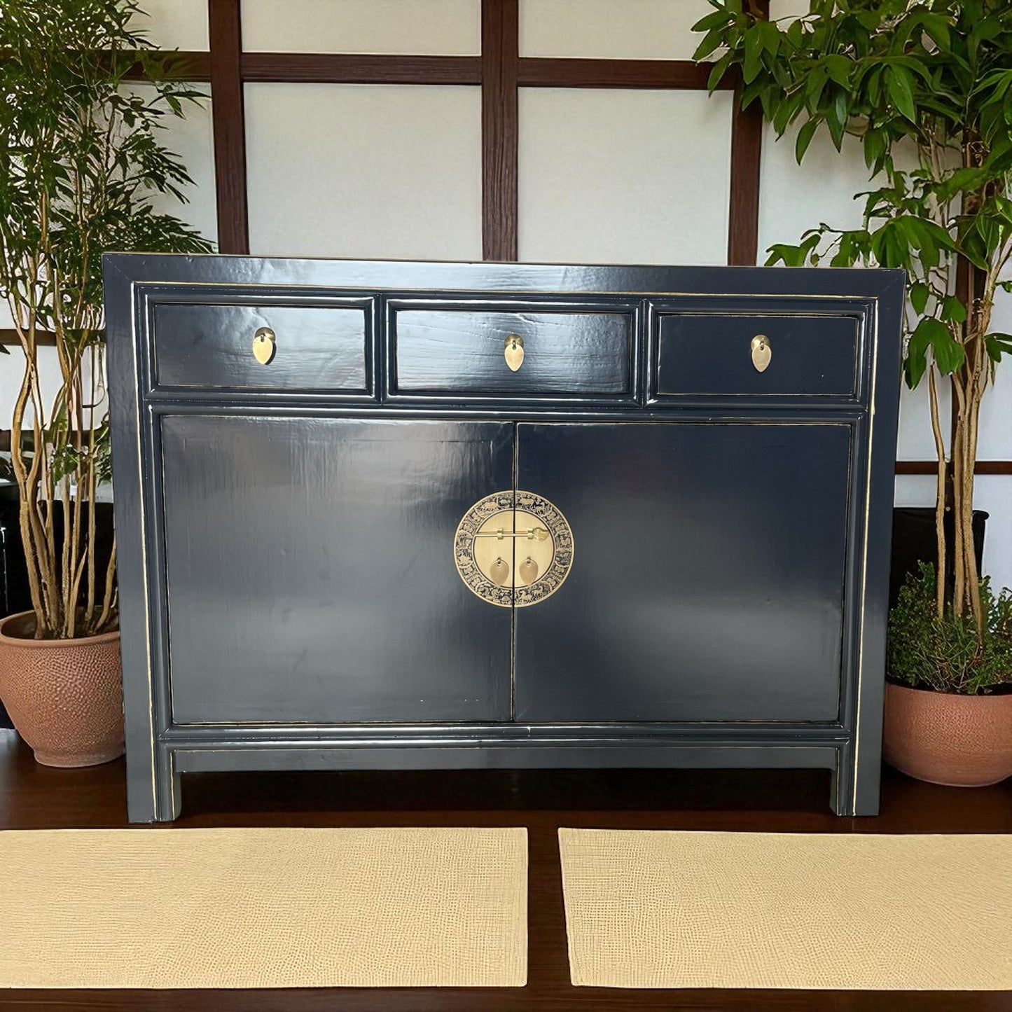 Vintage Asia Chinesische Kommode Sideboard Regal Lila-Schwarz - Art. 33083-PurpleBlack