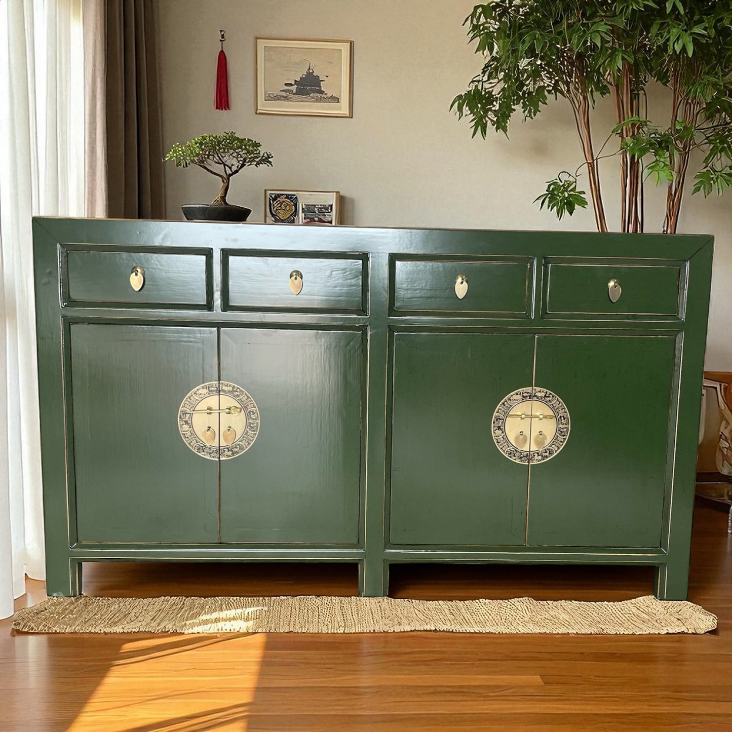 Aparador chino asiático vintage con cajones, color verde - Art. 31196 - Cocodrilo