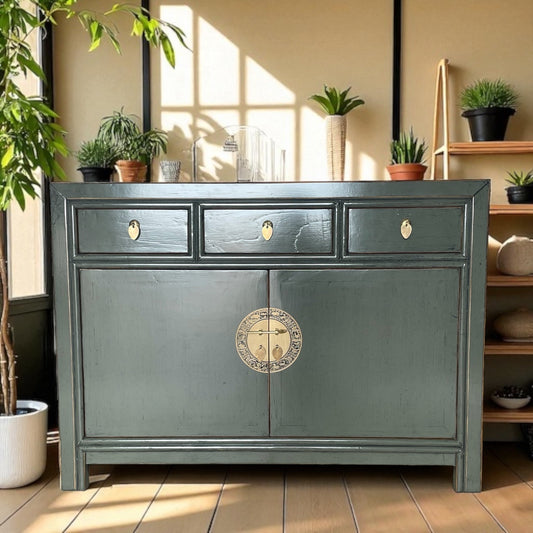 Vintage Asia Chinesische Kommode Sideboard Regal Dunkelgrau - Art. 33083-Cloud