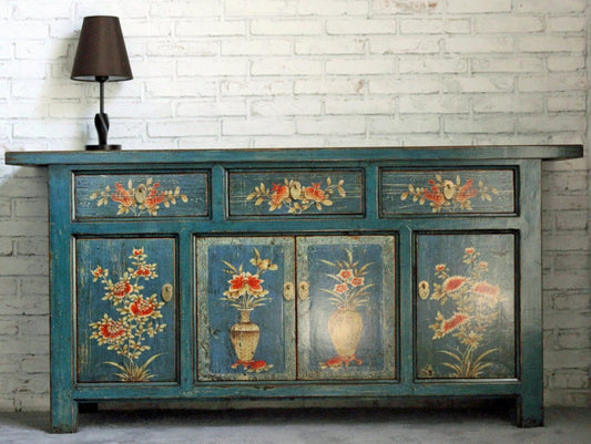 Oriental chest of drawers sideboard blue-orange - Art. 34372-1
