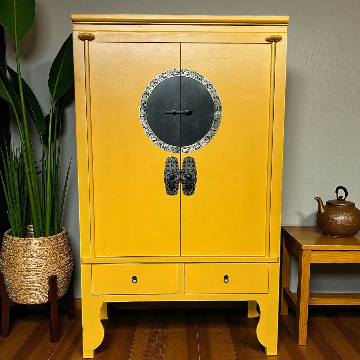 Vintage Asia Chinesischer Schrank Hochzeitsschrank Gelb - Art. A502/Sun