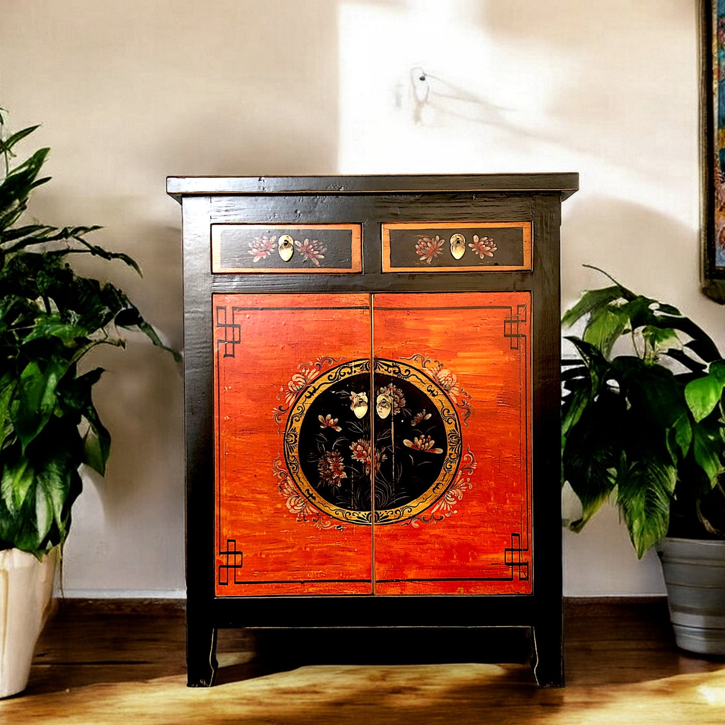 Vintage Asia Chinesisches Highboard Kommode Schrank "Coalflowers" - Art. 32610-1