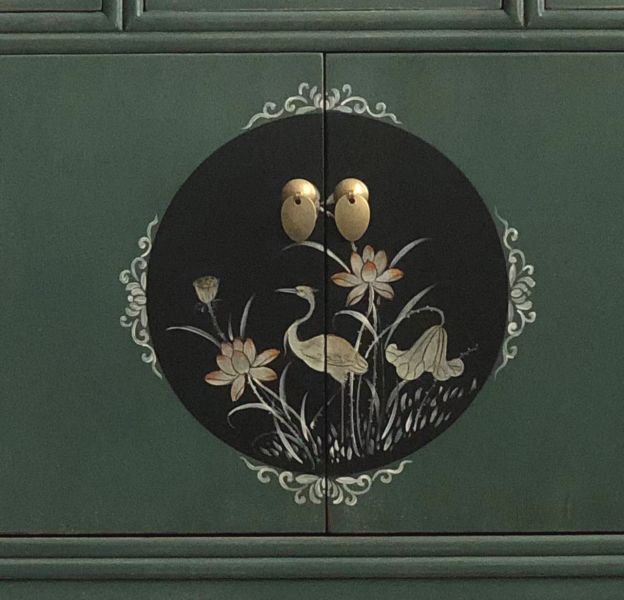 Chinese chest of drawers sideboard shelf fir green - Art. 33082-3