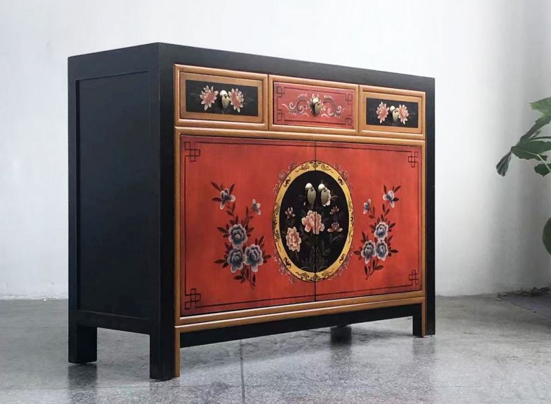 Chinese chest of drawers sideboard shelf "Coalflowers" - Art. 33082-4