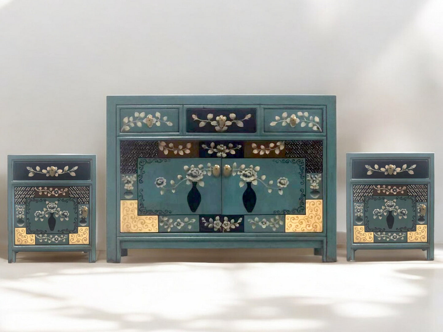 Vintage Asia Asian furniture combination 3-piece blue - Art. Oceanflowers-3