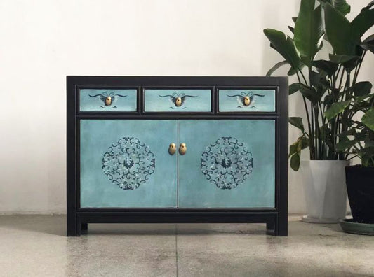 Vintage Asia Chinesische Kommode Sideboard Regal Türkisblau - Art. 33082-8