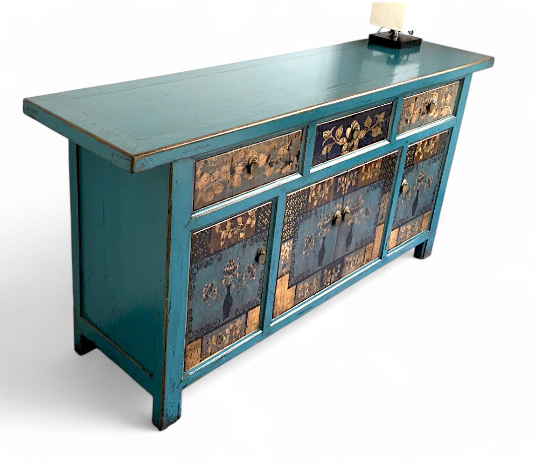 Vintage Asia Oriental Chest of Drawers Sideboard Cabinet "Oceanflowers" - Art. 34372-4