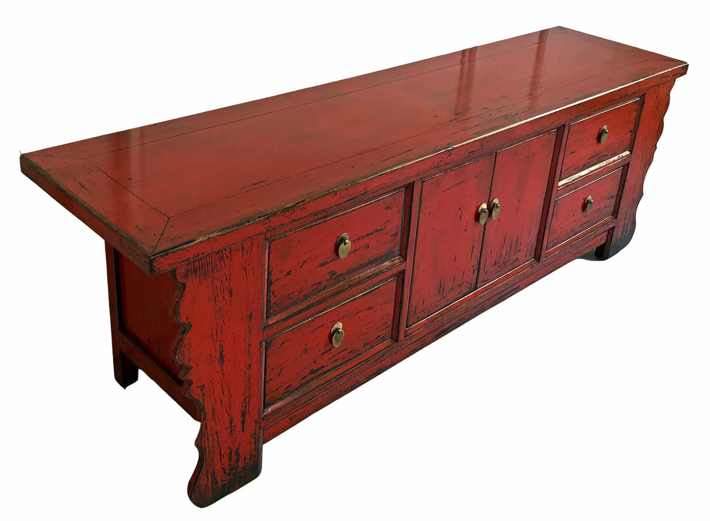Asian Lowboard Chest of Drawers Bench Red - Art. 35208-3