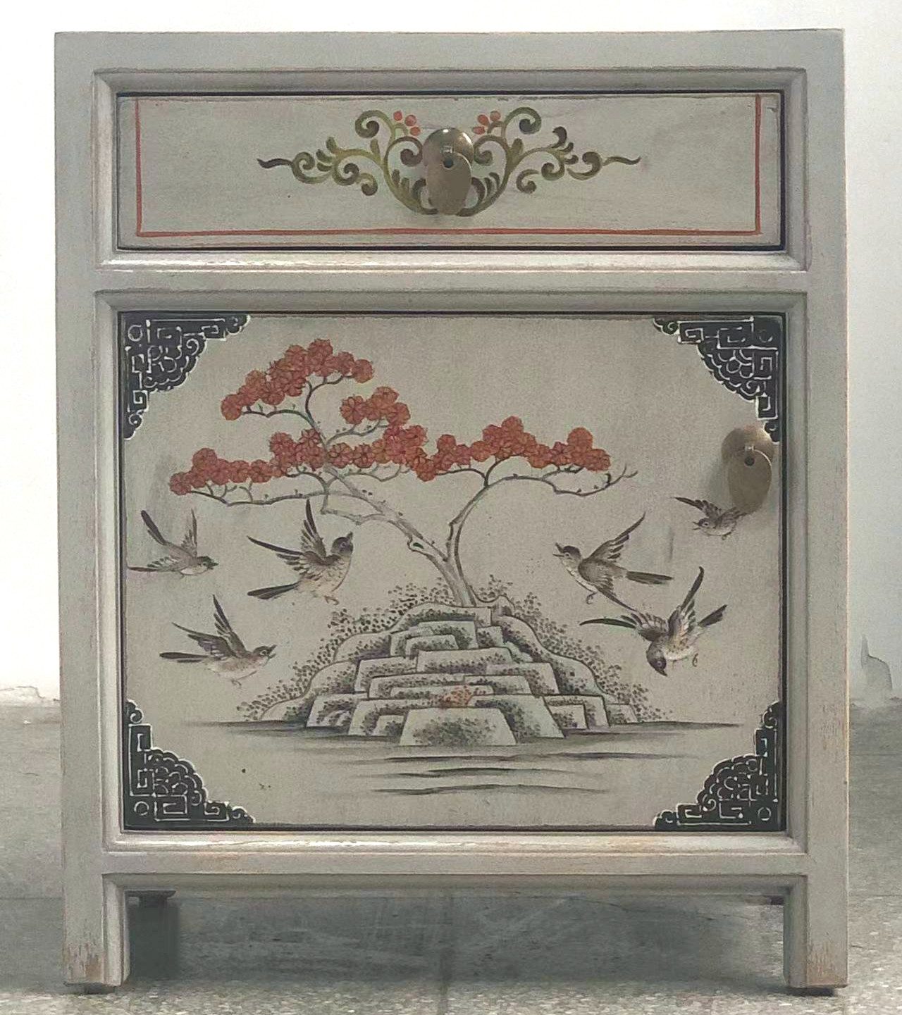 Chinesisches Nachtkästchen Nachttisch "Vintagefog" - Art. 35191-12