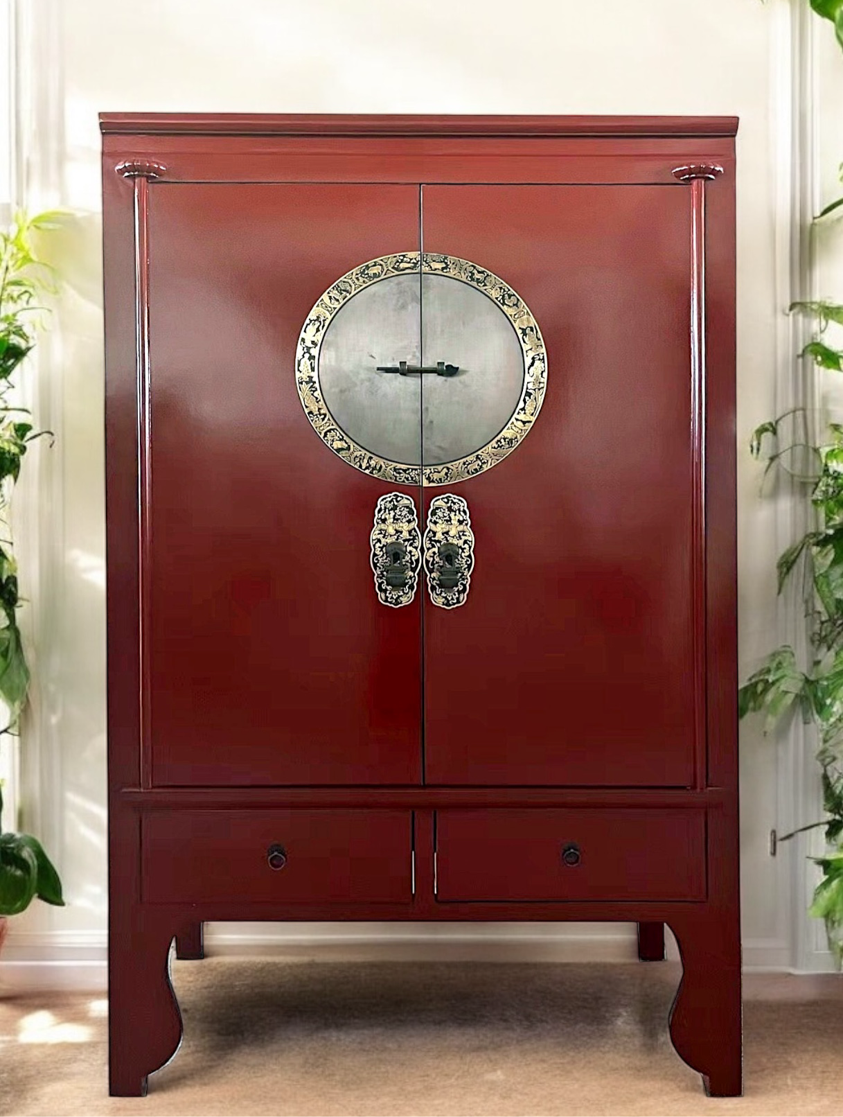 Armoire chinoise vintage d'Asie, commode de mariage rouge - Art. A502/red