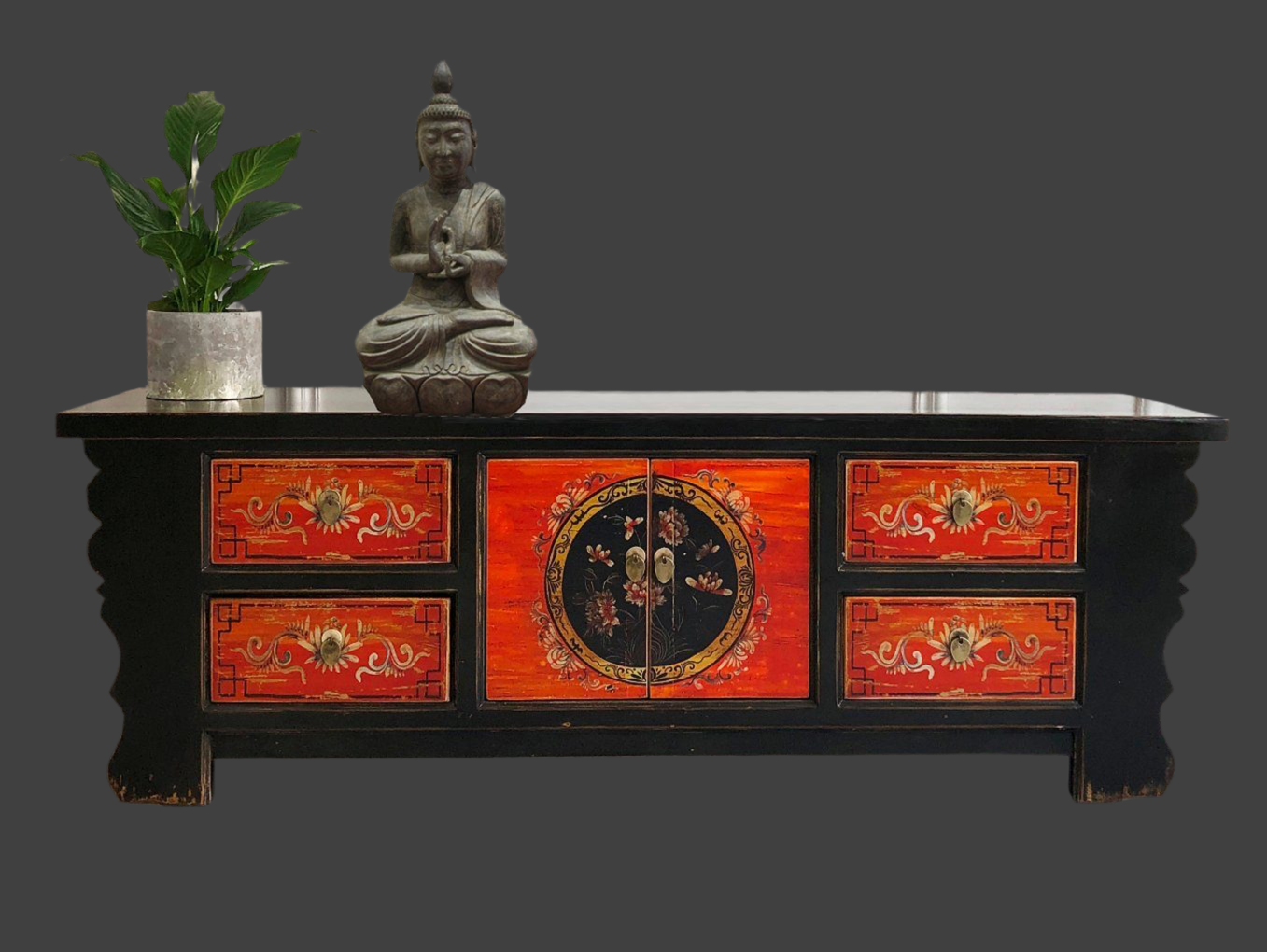 Asian lowboard chest of drawers bench "Coalflowers" - Art. 35208-6