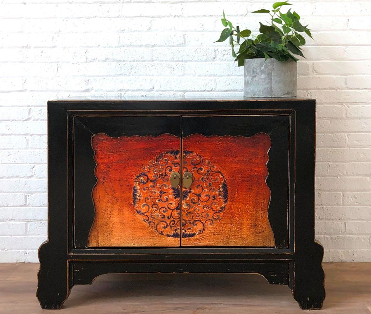 Asian chest of drawers sideboard orange "Fire" - Art. 34740-6