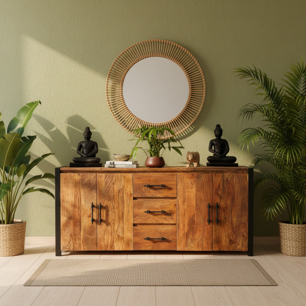 Vintage Asia Mango Wood Sideboard Dresser Shelf - Item SB-4D