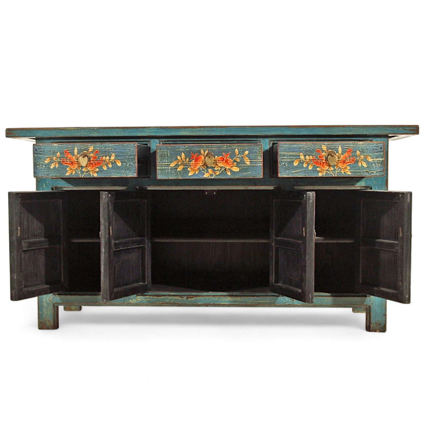 Vintage Asia Orientalische Kommode Sideboard Schrank Blau-Orange - Art. 34372-1