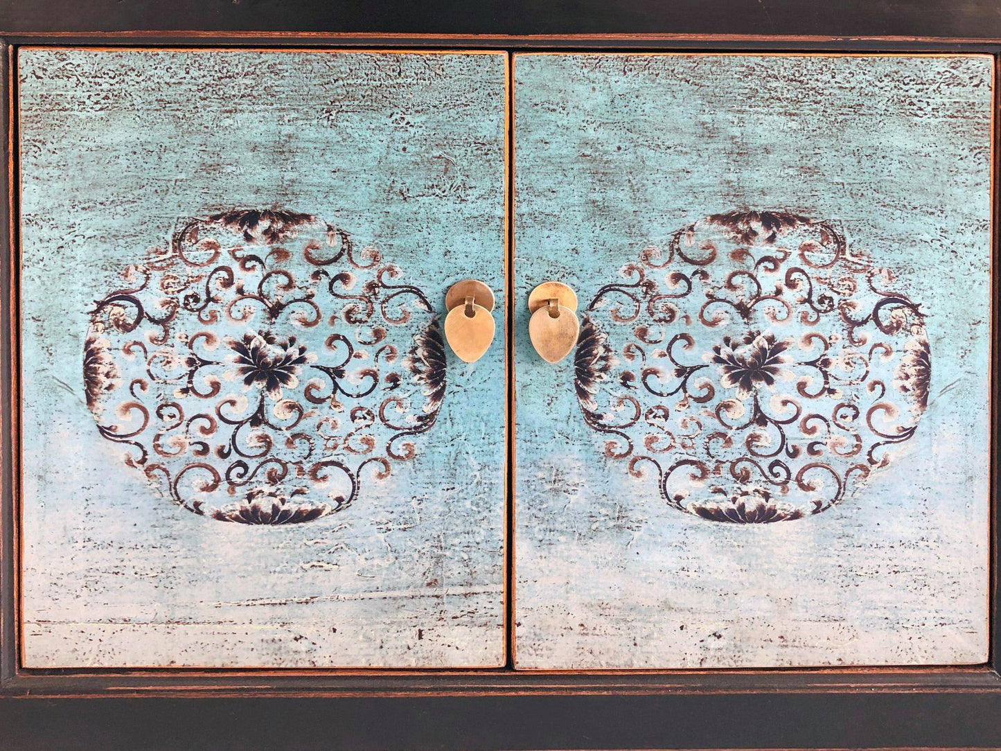 Vintage Asia Oriental Chest of Drawers Sideboard Cabinet Turquoise Blue - Art. 34372-5