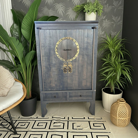 Vintage Asia Chinesischer Schrank Hochzeitsschrank Dunkelgrau- Art. A502/darkgray