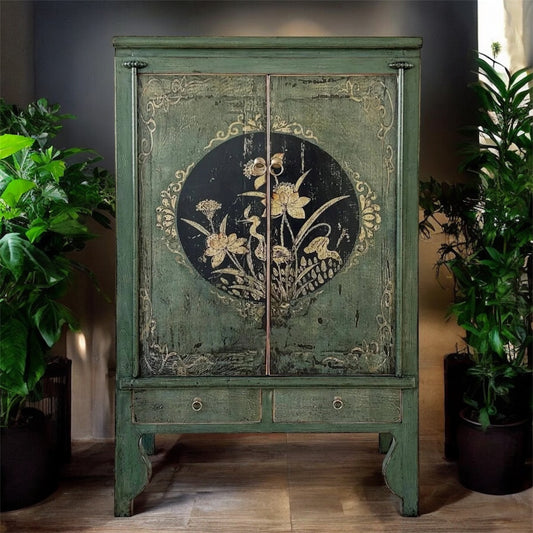 Cómoda de armario chino vintage de Asia para boda, color verde abeto - Artículo A600-2