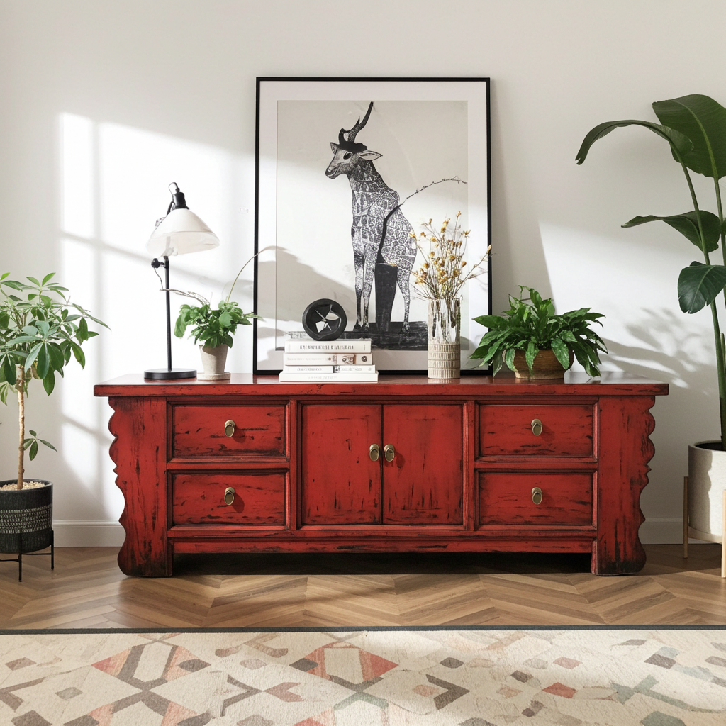 Vintage Asia Asiatisches Lowboard Kommode Bank Rot - Art. 35208-3