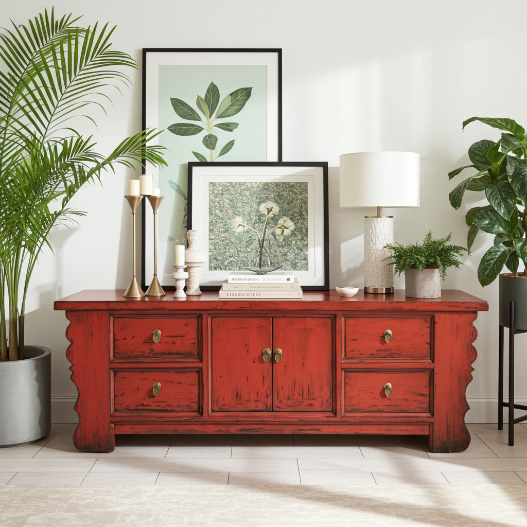 Vintage Asia Asiatisches Lowboard Kommode Bank Rot - Art. 35208-3