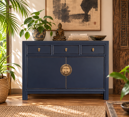Vintage Asia Chinesische Kommode Sideboard Regal Mitternachtsblau - Art. 33083-Midnight_T