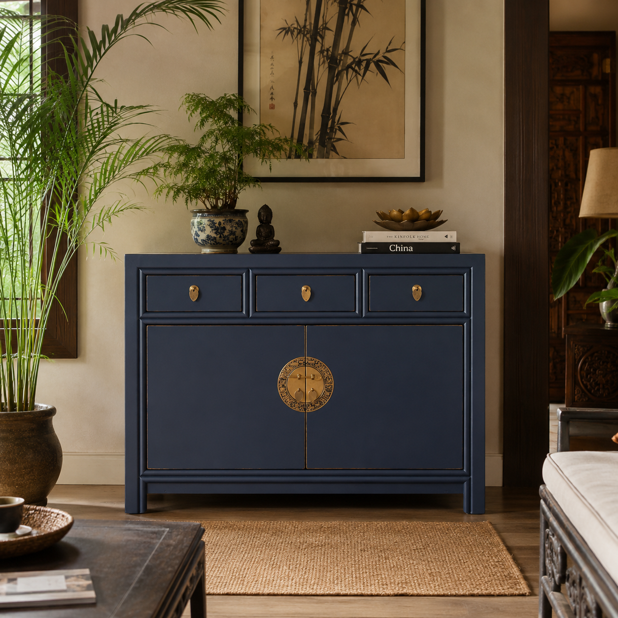 Vintage Asia Chinesische Kommode Sideboard Regal Mitternachtsblau - Art. 33083-Midnight_T