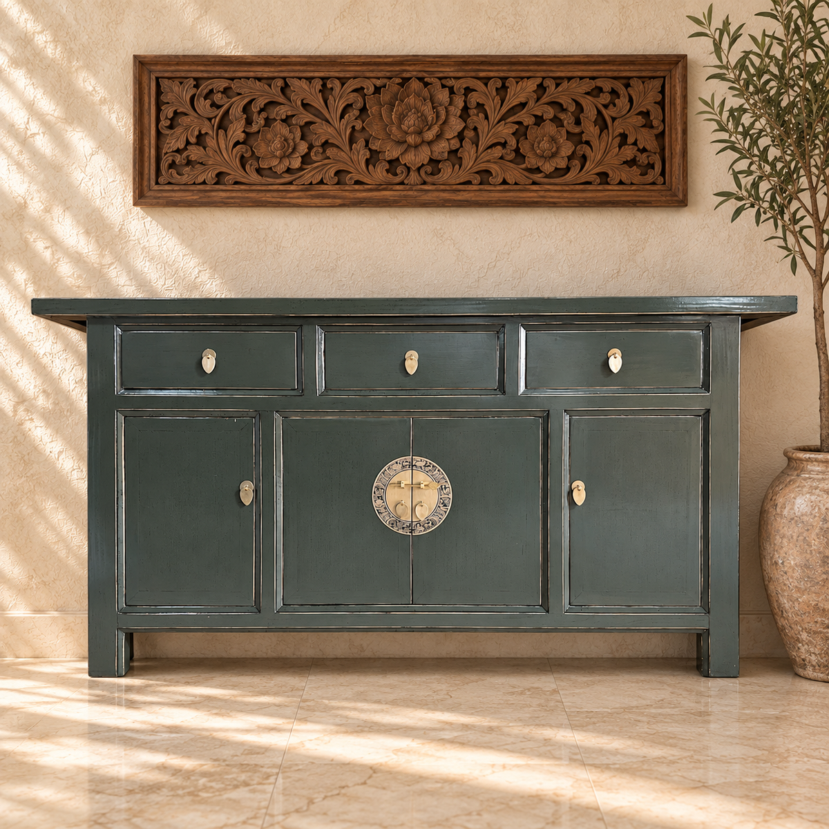 Vintage Asia Chinesisches Sideboard Kommode Schrank Schwarz - Art. 34373-Cloud