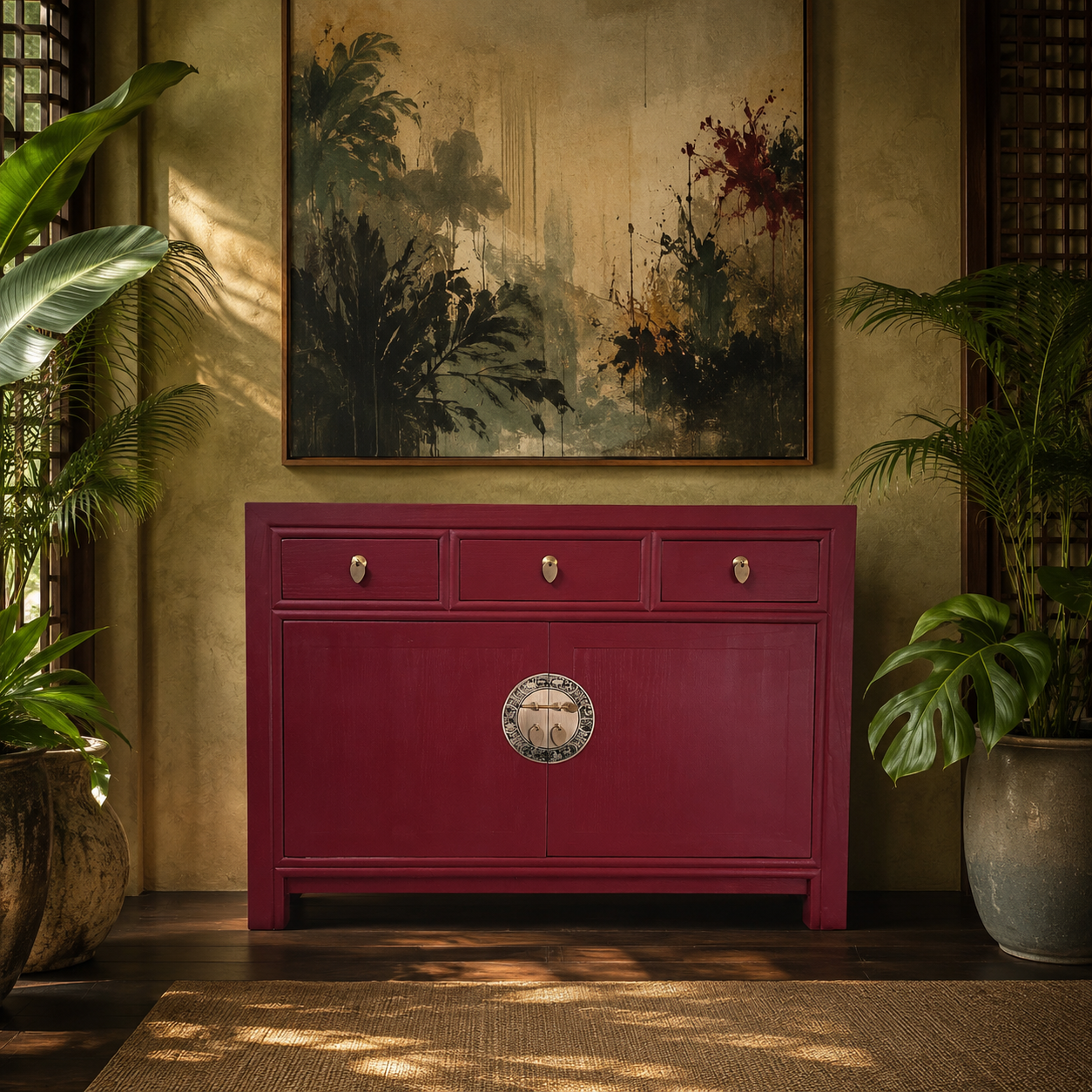 Vintage Asia Chinesische Kommode Sideboard Regal Rot - Art. 33083-Scarlet_T
