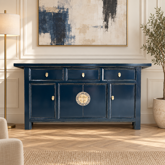 Vintage Asia Chinesisches Sideboard Kommode Schrank Mitternachtsblau - Art. 34373-Midnight